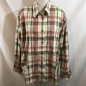 Alfred Dunner green, beige, red plaid long sleeve button up - womens 20W - armpi
